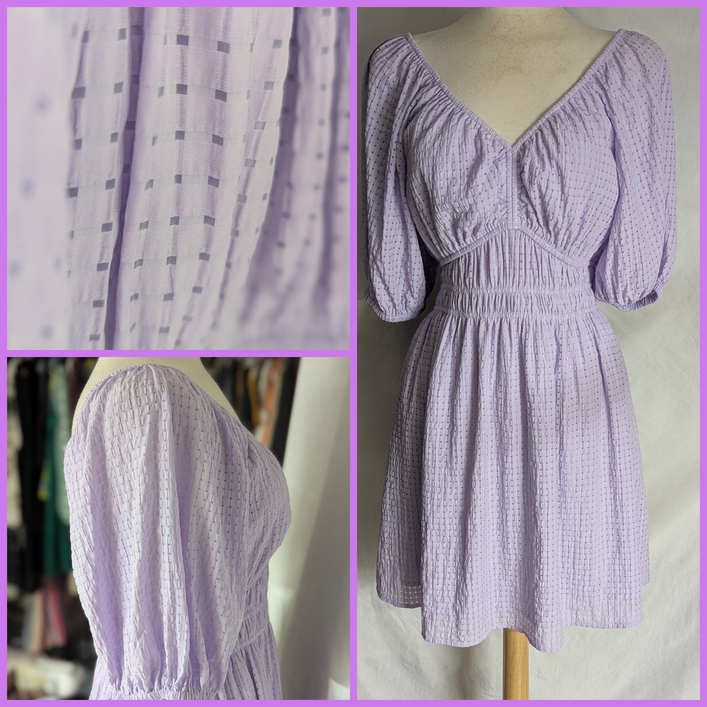 Old Navy Pale Lavender V-Neck Textured Puff Sleeve Dress